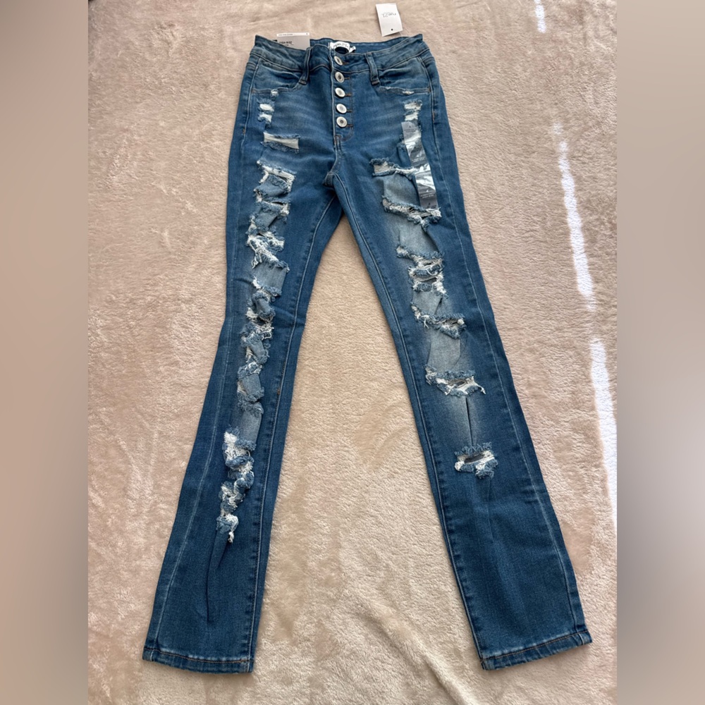 Rue21 Distressed Dark Blue Skinny Jeans